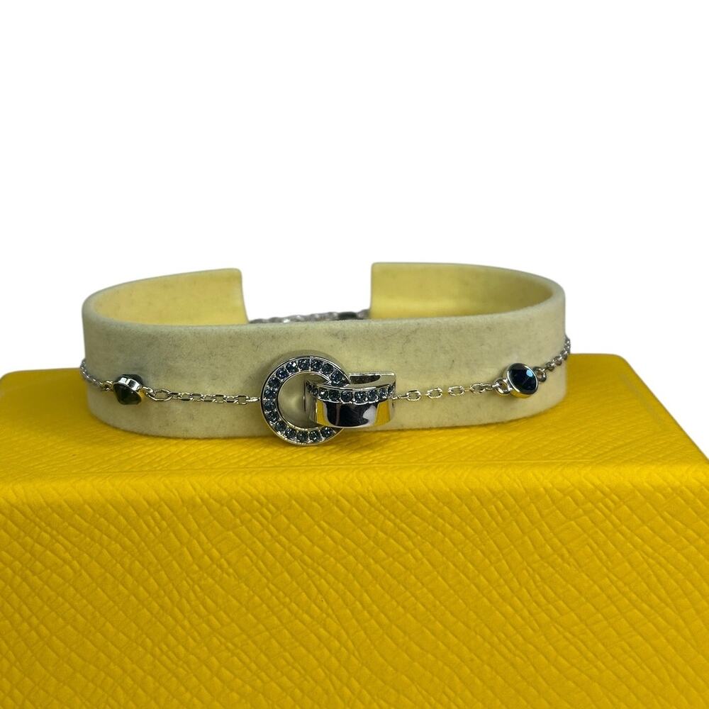 Swarovski Hollow Adjustable bracelet, Interlocking loop, Blue, Rhodium plated